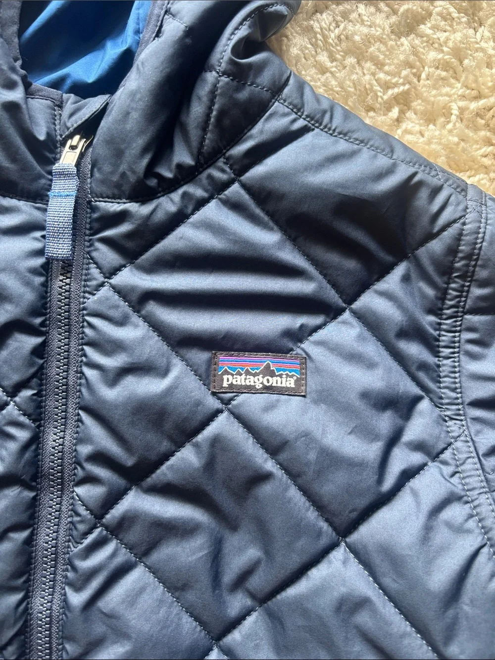 Patagonia Kids Navy Quilted Hooded Puffer Jacket